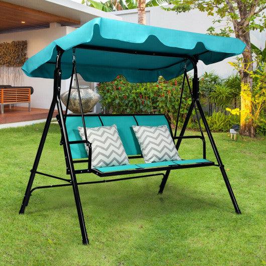 Outdoor Patio 3 Person Porch Swing Bench Chair with Canopy-Blue at Set Shop and Smile