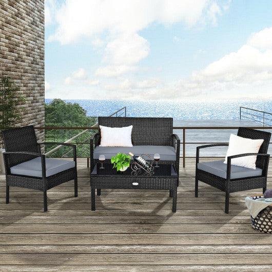4 Pieces Patio Rattan Cushioned Furniture Set with Loveseat and Table-Black at Set Shop and Smile
