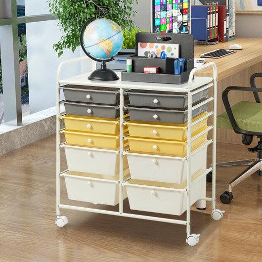 12 Drawers Rolling Cart Storage Scrapbook Paper Organizer Bins-Yellow at Set Shop and Smile