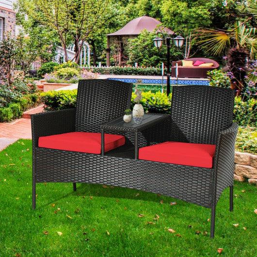 Modern Patio Conversation Set with Built-in Coffee Table and Cushions -Red at Set Shop and Smile