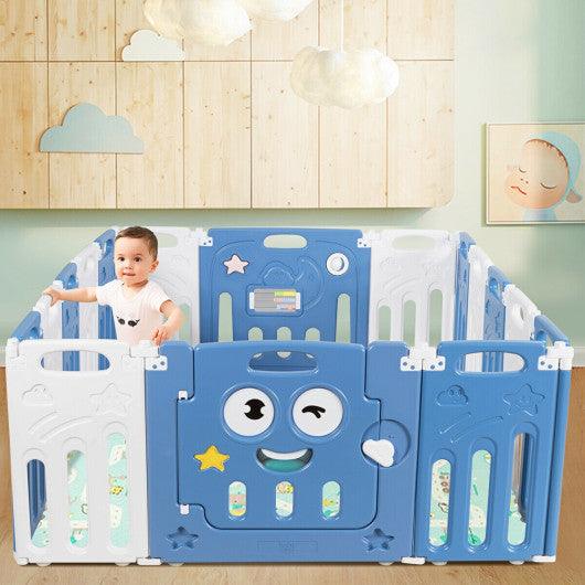 16-Panel Foldable Baby Playpen Kids Activity Centre-Blue at Set Shop and Smile