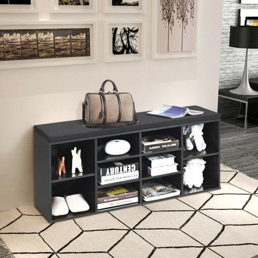 10-Cube Organizer Shoe Storage Bench with Cushion for Entryway-Black at Set Shop and Smile