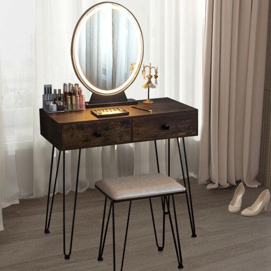 Industrial Makeup Dressing Table with 3 Lighting Modes-Rustic Brown at Set Shop and Smile