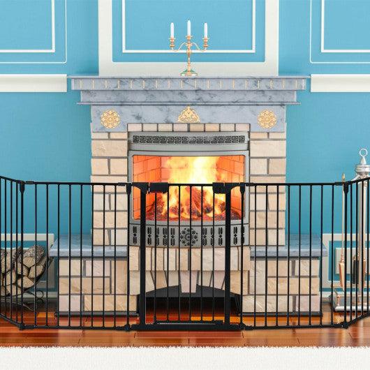 115 Inch Length 5 Panel Adjustable Wide Fireplace Fence-Black at Set Shop and Smile