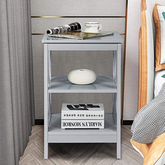 3-Tier Nightstand End Table with X Design Storage -Gray at Set Shop and Smile