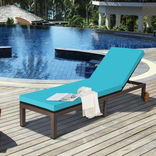 Patio Chaise Lounge Chair Outdoor Rattan Lounger Recliner Chair-Turquoise at Set Shop and Smile