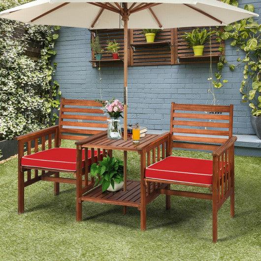 3 pcs Outdoor Patio Table Chairs Set Acacia Wood Loveseat-Red at Set Shop and Smile