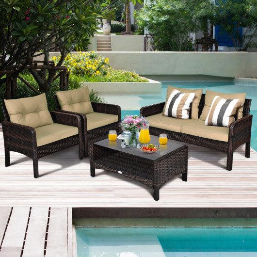 4 Pieces Patio Rattan Free Combination Sofa Set with Cushion and Coffee Table at Set Shop and Smile