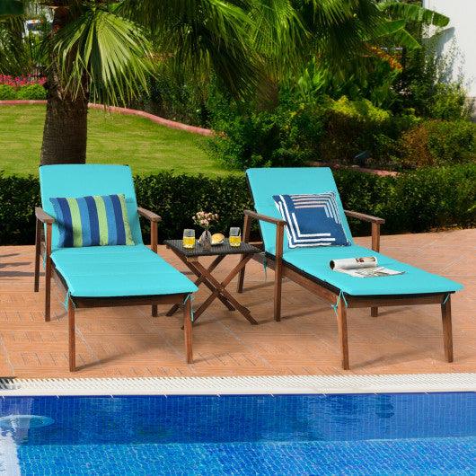 3 Pieces Portable Patio Cushioned Rattan Lounge Chair Set with Folding Table-Turquoise at Set Shop and Smile