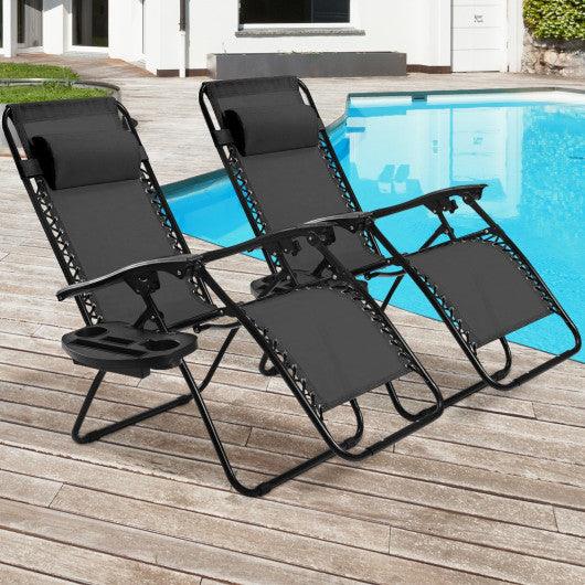 2 Pieces Folding Recliner Zero Gravity Lounge Chair - Black at Set Shop and Smile