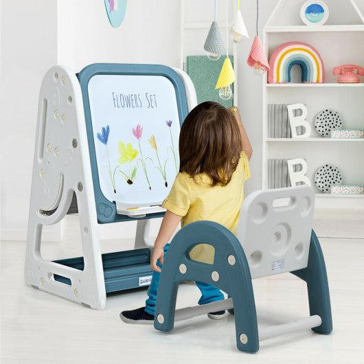 2-in-1 Kids Easel Desk Chair Set Book Rack Adjustable Art Painting Board-Blue at Set Shop and Smile