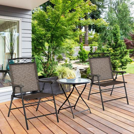 Set of 2 Patio Folding Chairs Sling Portable Dining Chair Set with Armrest at Set Shop and Smile