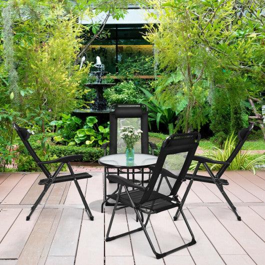 4 Pieces Patio Garden Adjustable Reclining Folding Chairs with Headrest-Black at Set Shop and Smile