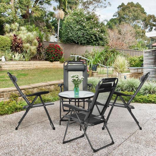 4 Pieces Patio Garden Adjustable Reclining Folding Chairs with Headrest-Gray at Set Shop and Smile