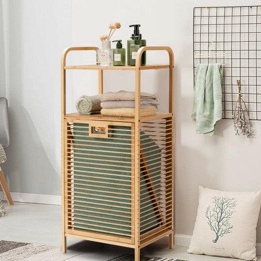 Tilt-out Bamboo Laundry Hamper with 2-Tier Shelf and Removable Liner-Natural at Set Shop and Smile