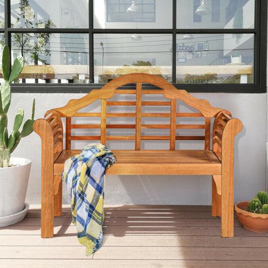 49 Inch Eucalyptus Wood Outdoor Folding Bench with Backrest Armrest for Patio Garden at Set Shop and Smile
