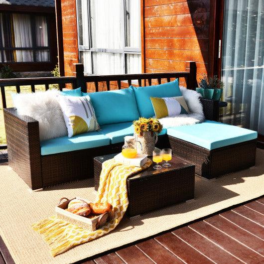 5 Pieces Patio Rattan Furniture Set with Coffee Table-Turquoise at Set Shop and Smile