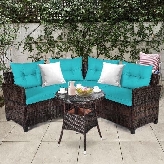 4 Pieces Outdoor Cushioned Rattan Furniture Set-Turquoise at Set Shop and Smile