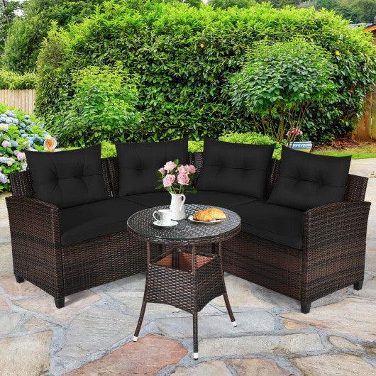 4 Pieces Outdoor Cushioned Rattan Furniture Set-Black at Set Shop and Smile