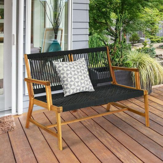 2-Person Acacia Wood Yard Bench for Balcony and Patio-Black at Set Shop and Smile