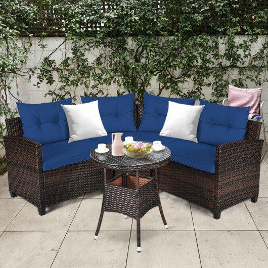 4 Pieces Outdoor Cushioned Rattan Furniture Set-Navy at Set Shop and Smile
