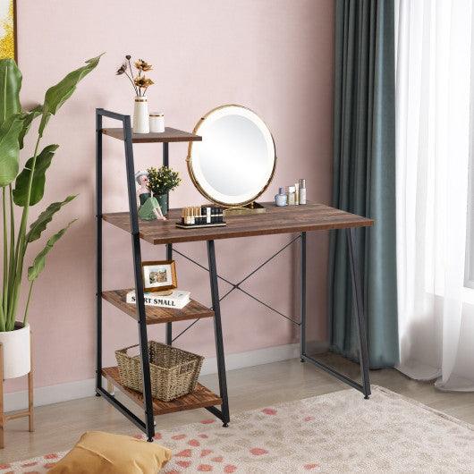 Compact Computer Desk Workstation with 4 Tier Shelves for Home and Office-Brown at Set Shop and Smile