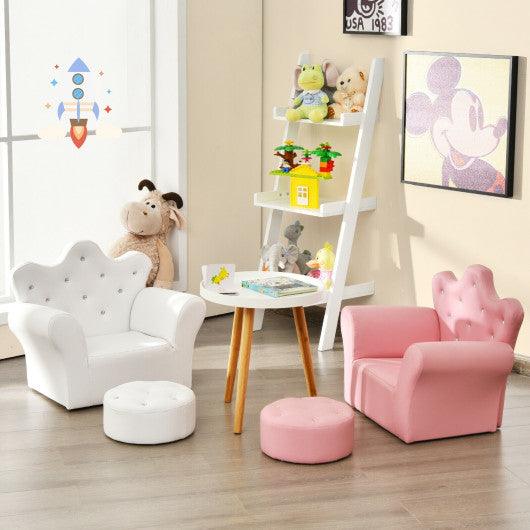 Children Upholstered Princess Sofa with Ottoman and Diamond Decoration for Boys and Girls-White at Set Shop and Smile