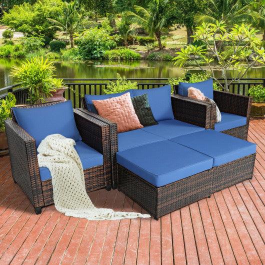 5 Pieces Patio Cushioned Rattan Furniture Set-Navy at Set Shop and Smile