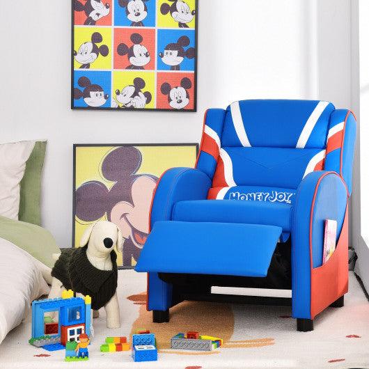 Kids Leather Recliner Chair with Side Pockets-Blue at Set Shop and Smile