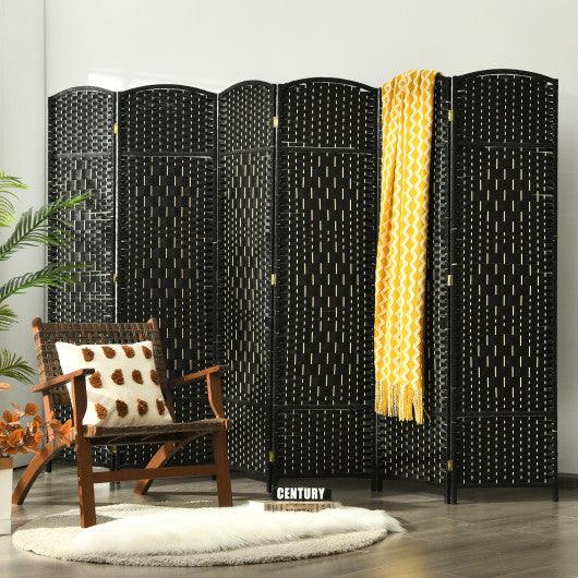 6.5Ft 6-Panel Weave Folding Fiber Room Divider Screen-Black at Set Shop and Smile