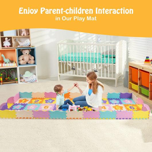 75 Pieces Baby Foam Interlocking Play Mat with Fence with Detachable Numbers at Set Shop and Smile