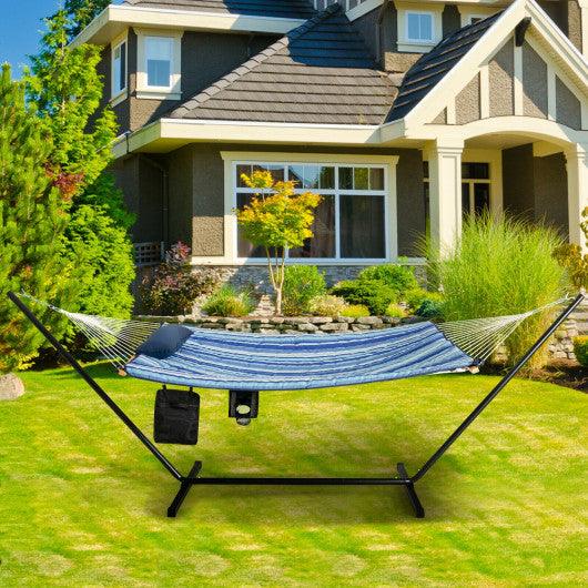 Hammock Chair Stand Set Cotton Swing with Pillow Cup Holder Indoor Outdoor at Set Shop and Smile