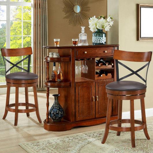 Set of 2 Bar Stools 360-Degree Swivel Dining Bar Chairs with Rubber Wood Legs-25 inch at Set Shop and Smile