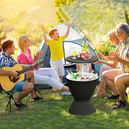 3 in 1 8 Gallon Patio Rattan Cooler Bar Table with Adjust Ice Bucket-Black at Set Shop and Smile