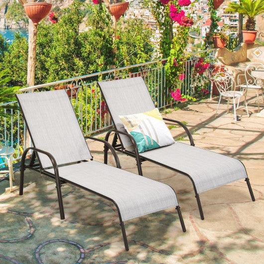 2 Pcs Outdoor Patio Lounge Chair Chaise Fabric with Adjustable Reclining Armrest-Gray at Set Shop and Smile