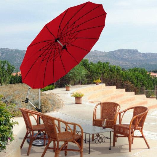 10 Feet Patio Offset Umbrella Market Hanging Umbrella for Backyard Poolside Lawn Garden-Dark Red at Set Shop and Smile