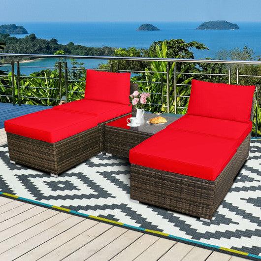 5 Pieces Patio Rattan Furniture Set with Cushioned Armless Sofa-Red at Set Shop and Smile