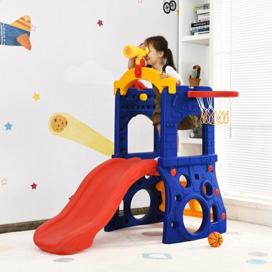 6-in-1 Freestanding Kids Slide with Basketball Hoop and Ring Toss at Set Shop and Smile