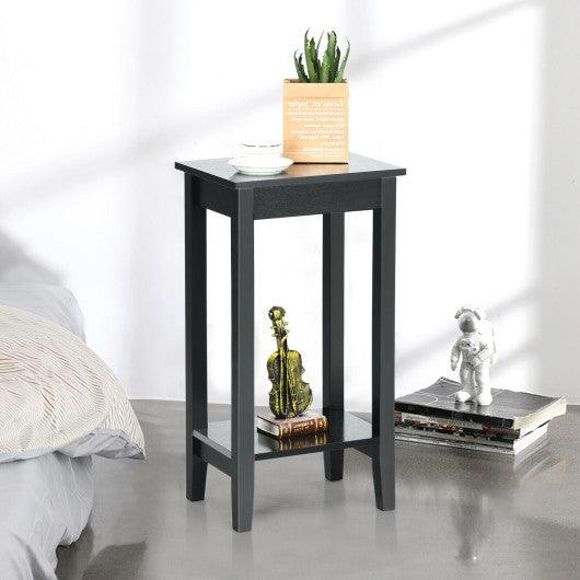 2-Tier Nightstand End Side Wooden Legs Table for Bedroom-Black at Set Shop and Smile