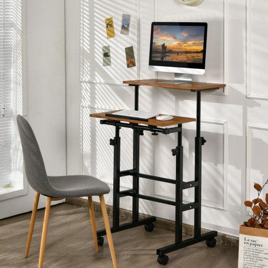 Height Adjustable Mobile Standing Desk with rolling wheels for office and home-Walnut at Set Shop and Smile