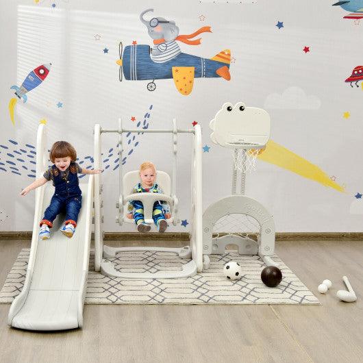 6 in 1 Toddler Slide and Swing Set with Ball Games-White at Set Shop and Smile