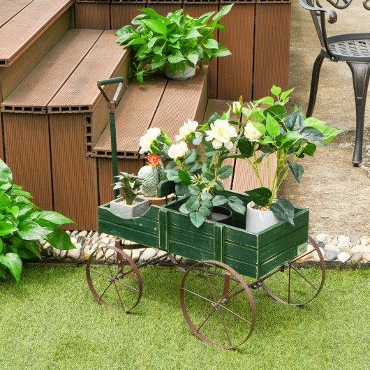 Wooden Wagon Plant Bed With Wheel for Garden Yard-Green at Set Shop and Smile