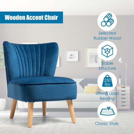Modern Armless Velvet Accent Chair with Wood Legs-Blue at Set Shop and Smile