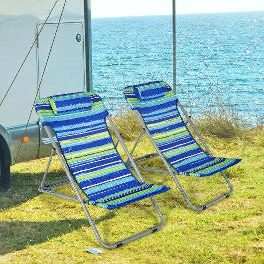 Portable Beach Chair Set of 2 with Headrest -Blue at Set Shop and Smile