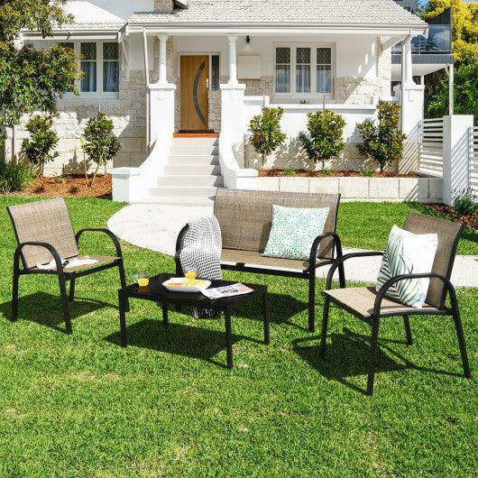 4 Pieces Patio Furniture Set with Glass Top Coffee Table-Brown at Set Shop and Smile
