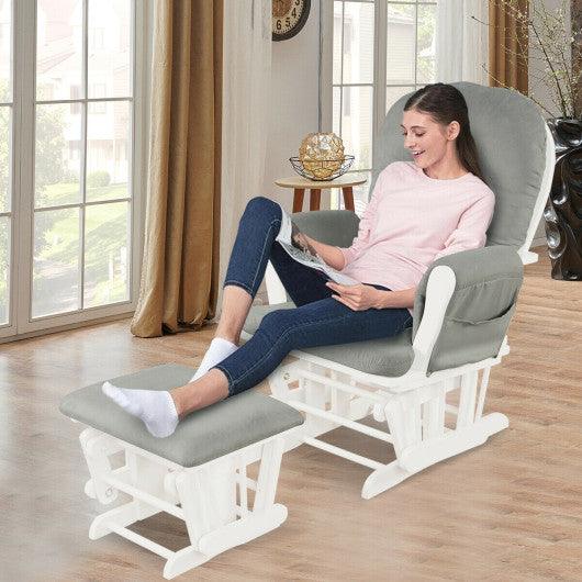 Wood Glider and Ottoman Set with Padded Armrests and Detachable Cushion-Light Gray at Set Shop and Smile