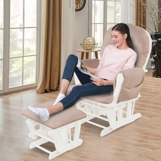 Wood Glider and Ottoman Set with Padded Armrests and Detachable Cushion-Pink at Set Shop and Smile