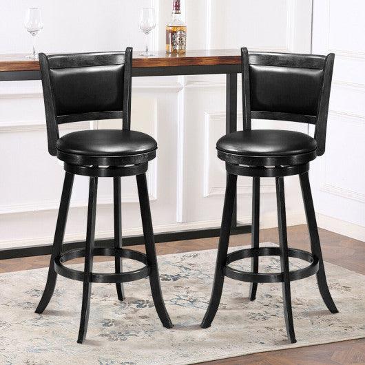 Set of 2 29 Inch Swivel Bar Height Stool Wood Dining Chair Barstool-Black at Set Shop and Smile