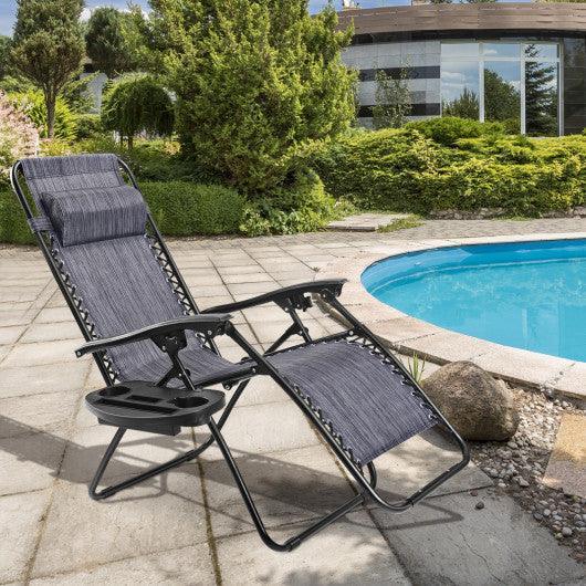 Outdoor Folding Zero Gravity Reclining Lounge Chair with Utility Tray-Gray at Set Shop and Smile