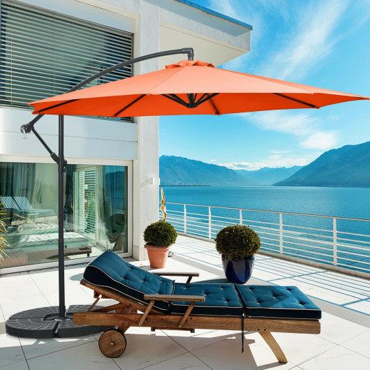 10 Feet Offset Umbrella with 8 Ribs Cantilever and Cross Base-Orange at Set Shop and Smile
